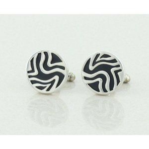 Men's Sterling Silver and Black Bullet Back Cufflinks